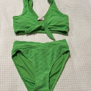 Green Textured small Bikini Set like new